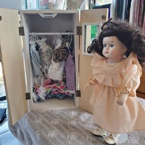 Elegant White Doll Wardrobe with Mirror